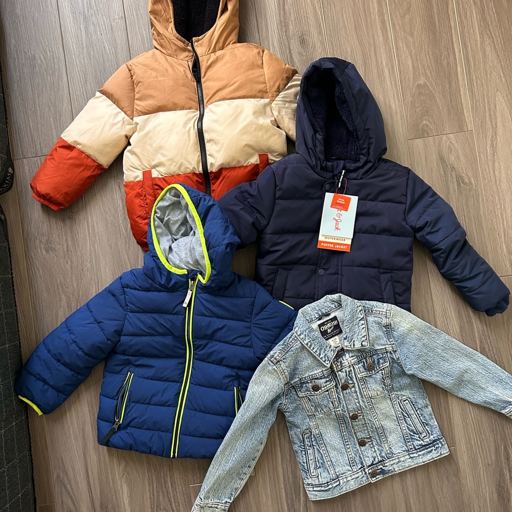 Kids Navy Blue Puffer Hooded Jacket Bundle Set Winter Coats Thick New Denim